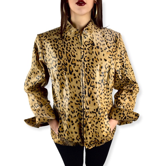 Vintage Jackets & Blazers - VTG leopard leather jacket by PAMELA MCCOY